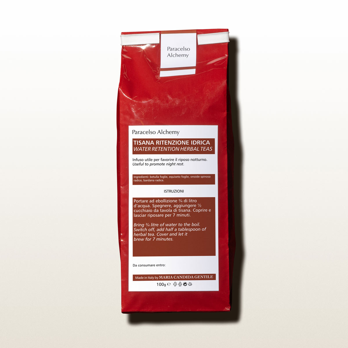 Tisana ritenzione idrica della linea Paracelso Alchemy di Maria Candida Gentile